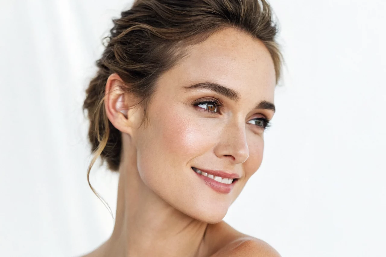 Une personne aux cheveux ondulés tirés en arrière sourit légèrement en regardant de côté. L'arrière-plan, clair et neutre, met en valeur les traits et l'expression du visage du sujet.