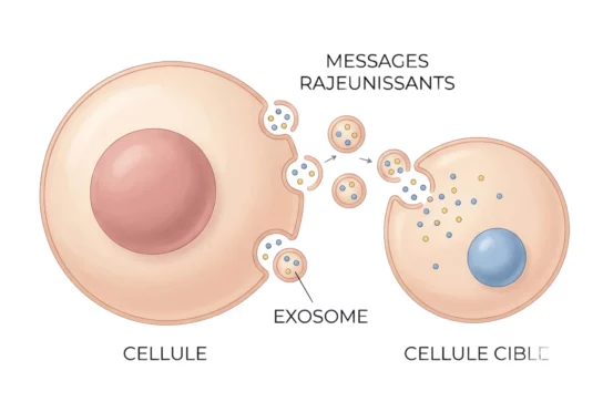 Schéma de l'action des exosomes - Claris Clinic