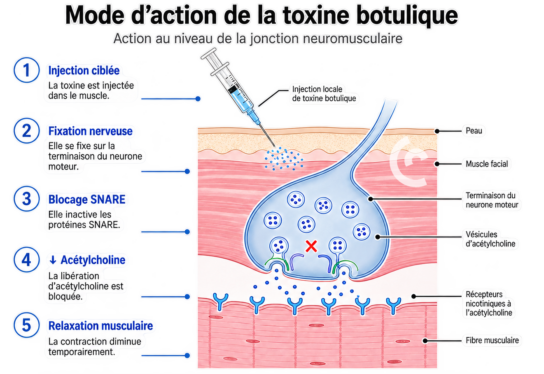 Schéma d'action de la toxine botulique