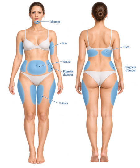 Zones de cryolipolyse